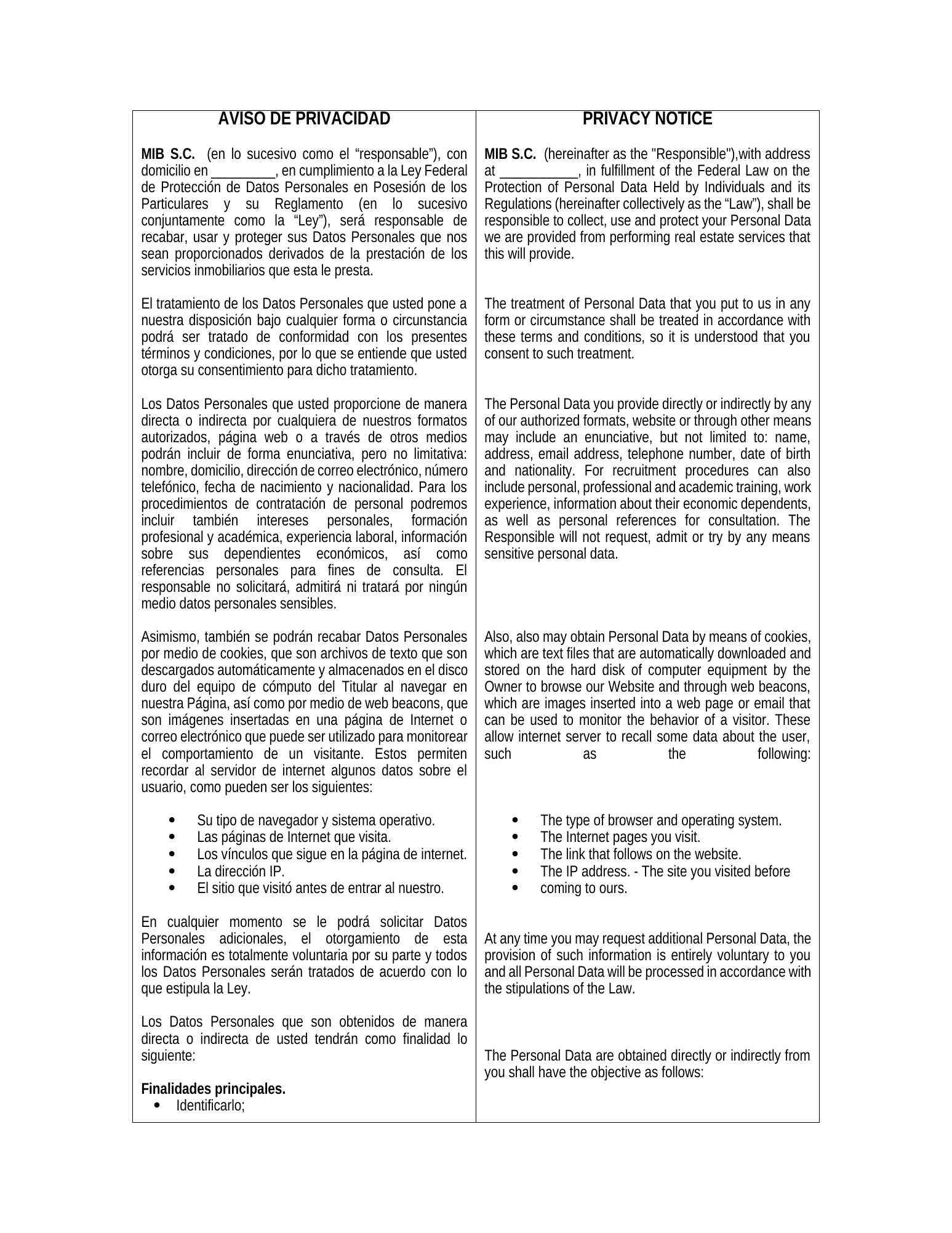 Aviso de privacidad de MW Group, página 1 de 3