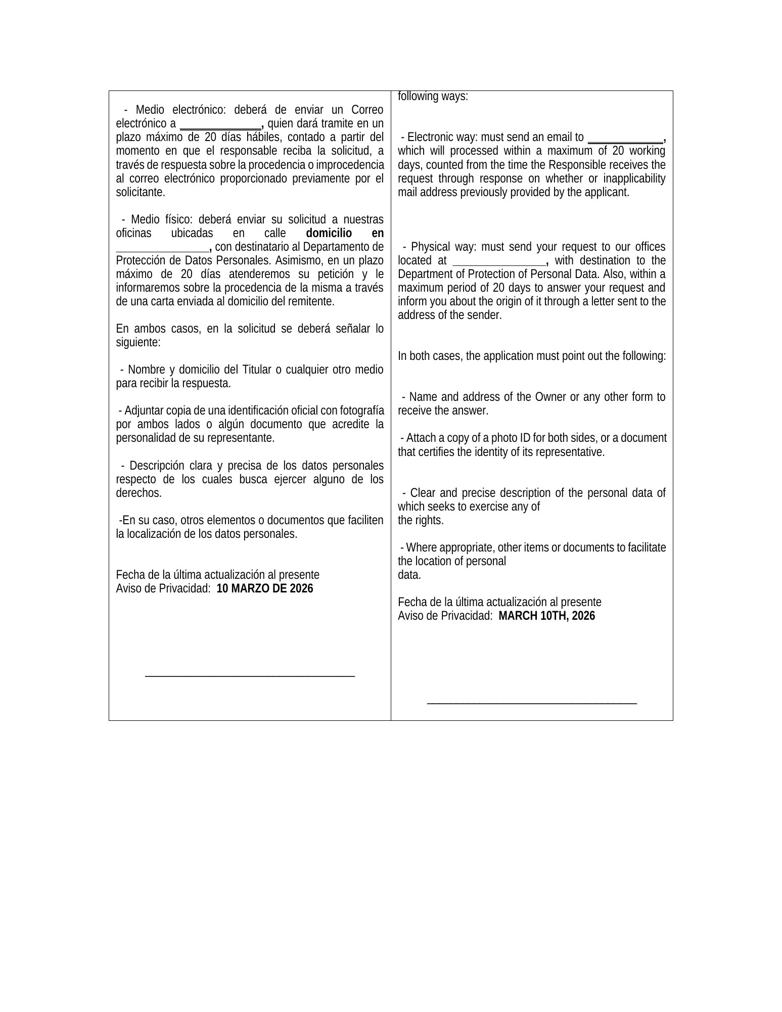 Aviso de privacidad de MW Group, página 3 de 3